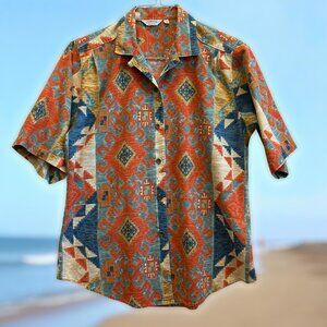 Vintage 90s Gotcha Covered Women’s Shirt M – Aztec Tribal Print, Made in USA